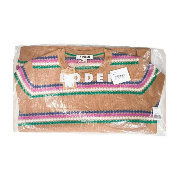 Boden Edie Fair Isle Sweater — Camel Brown Wool Crewneck Jumper XL NWT - Picture 2 of 8